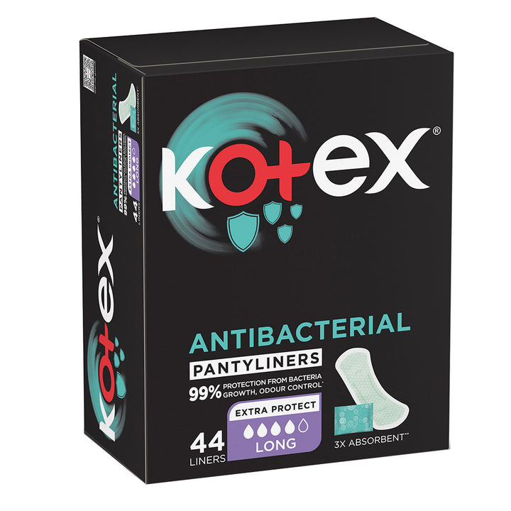 Kotex Antibacterial Daily Panty Liners For 99% Protection from Bacteria, Long Size, Pack of 44's - Easy Pharmacy LLC