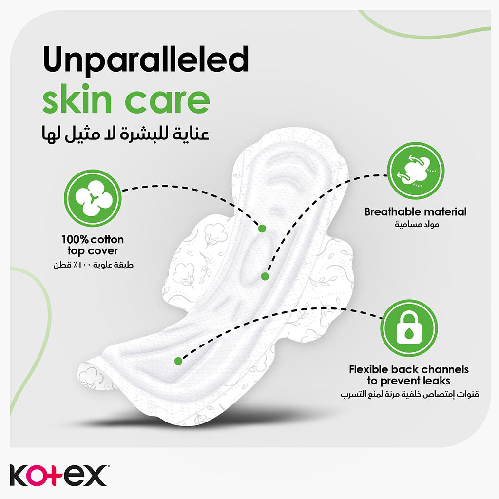 Kotex Natural Maxi Protect Thick 100% Cotton Pad With Wings, Super Size, Pack of 26's - Easy Pharmacy LLC