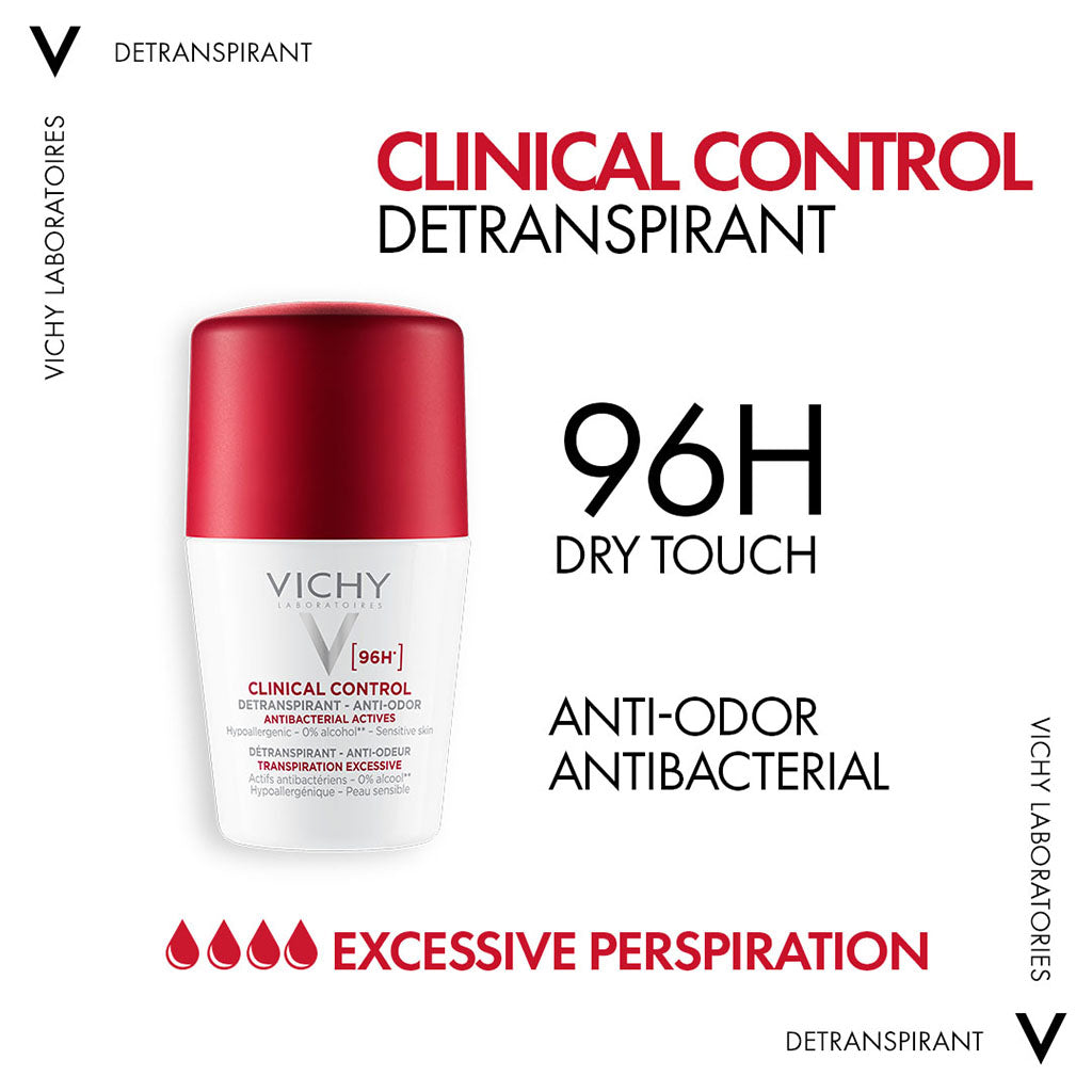 Vichy 96 Hour Clinical Control Dry Touch Anti-Odour Deodorant Roll-On For Women 50ml - Easy Pharmacy LLC