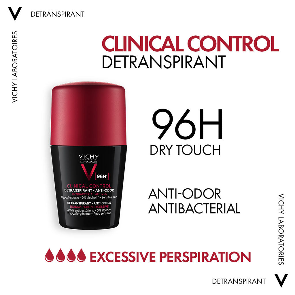 Vichy 96 Hour Clinical Control Dry Touch Anti-Odour Deodorant Roll-On For Men 50ml - Easy Pharmacy LLC