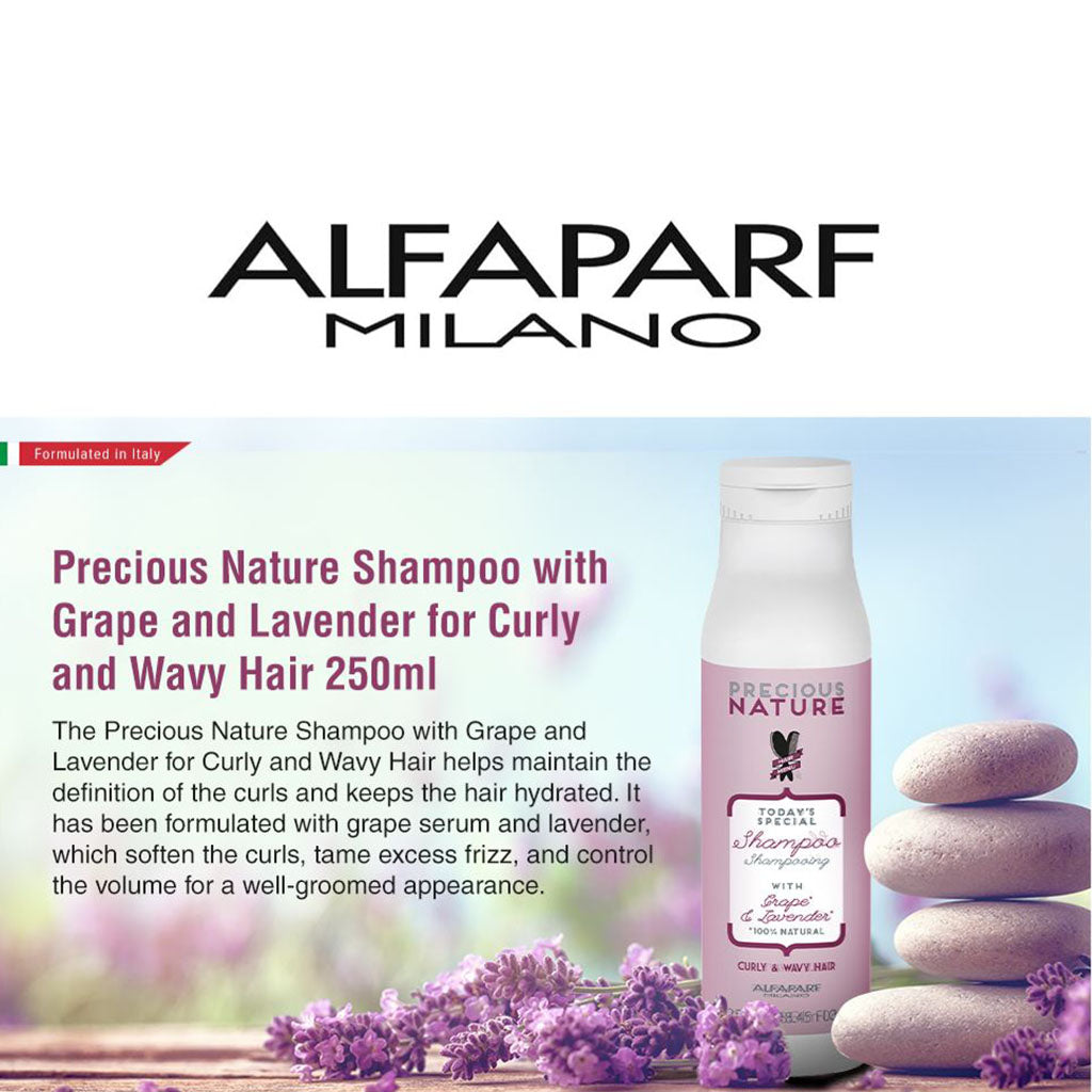 Alfaparf Milano Precious Nature Curly & Wavy Hair Shampoo With Grape & Lavender 250ml - Easy Pharmacy LLC