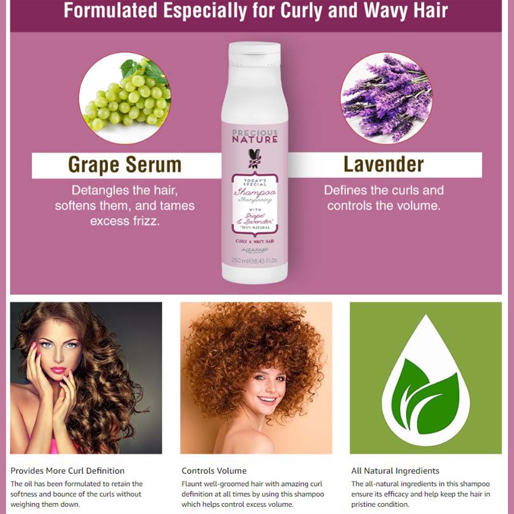 Alfaparf Milano Precious Nature Curly & Wavy Hair Shampoo With Grape & Lavender 250ml - Easy Pharmacy LLC