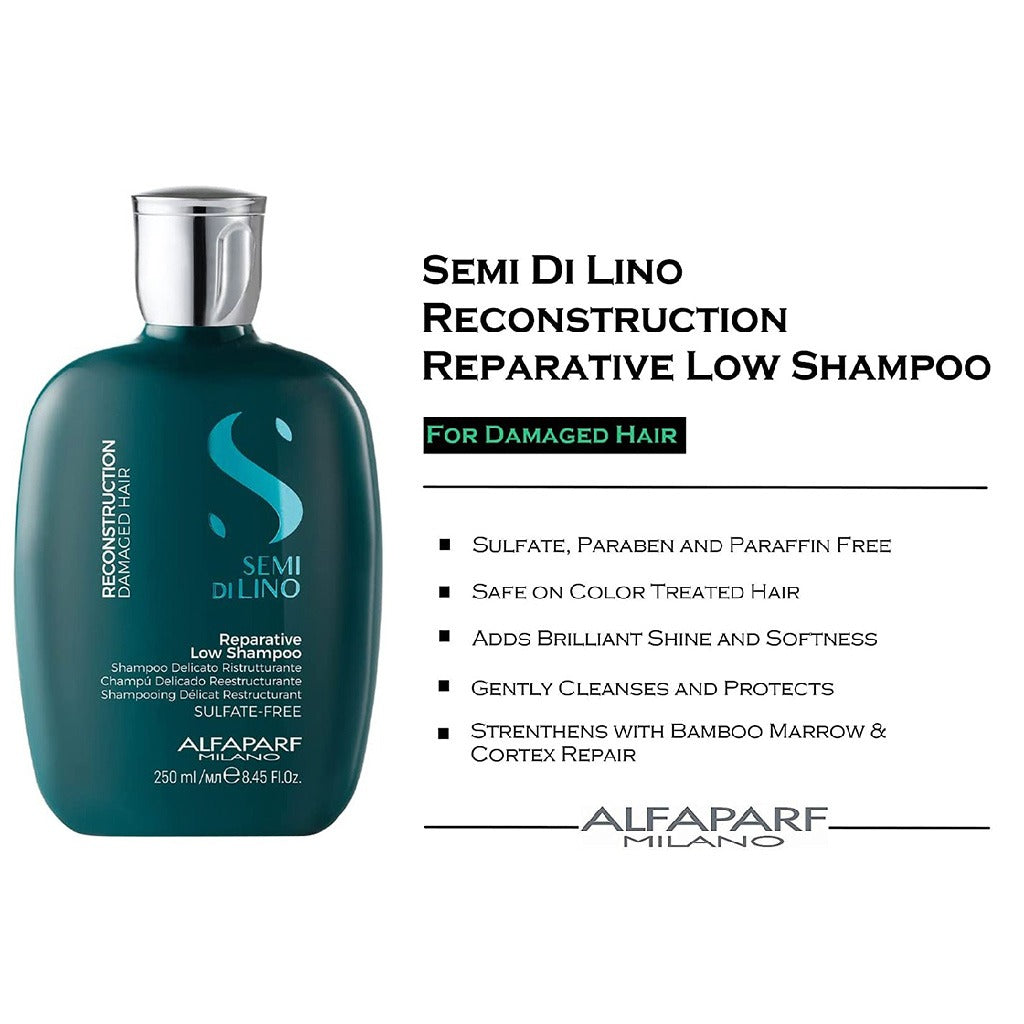 Alfaparf Milano Semi Di Lino Reconstruction Reparative Sulfate Free Low Shampoo, Professional Reconstruction Treatment For Damaged Hair 250ml - Easy Pharmacy LLC
