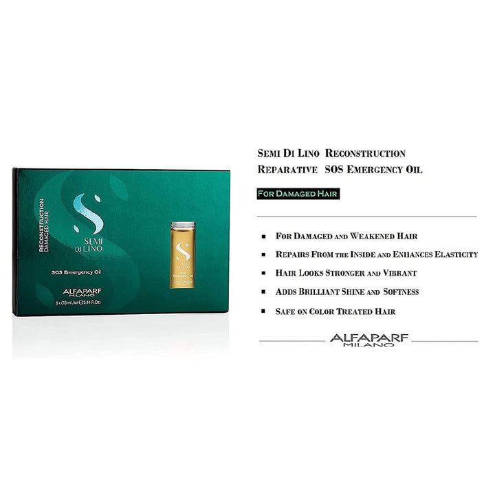 Alfaparf Milano Semi Di Lino SOS Emergency Hair Oil Professional Reconstruction Treatment For Damaged Hair, Pack of 6 x 13ml Vials - Easy Pharmacy LLC