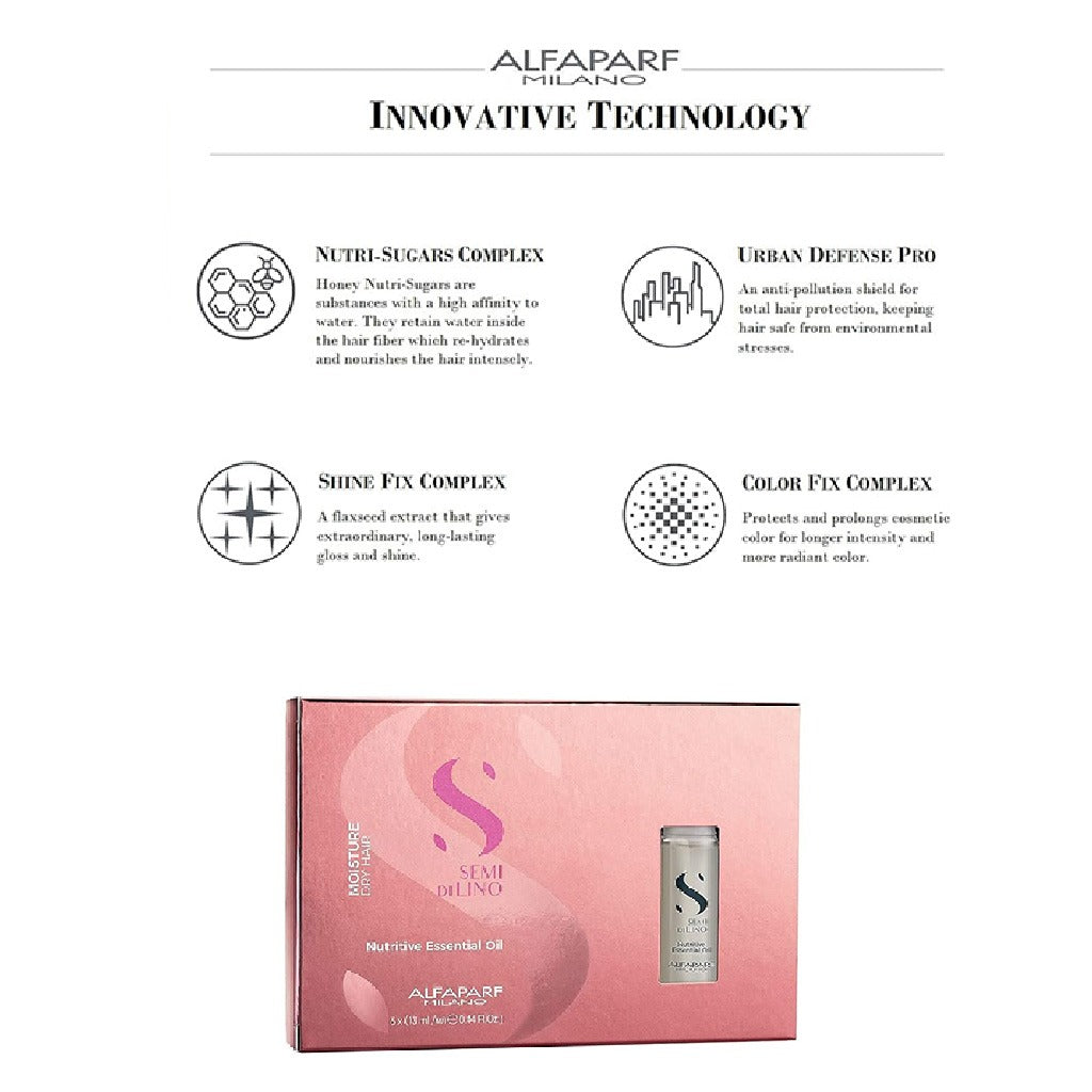 Alfaparf Milano Semi Di Lino Moisture Nutritive Essential Hair Oil For Dry Hair, Pack of 6 x 13ml Vials - Easy Pharmacy LLC