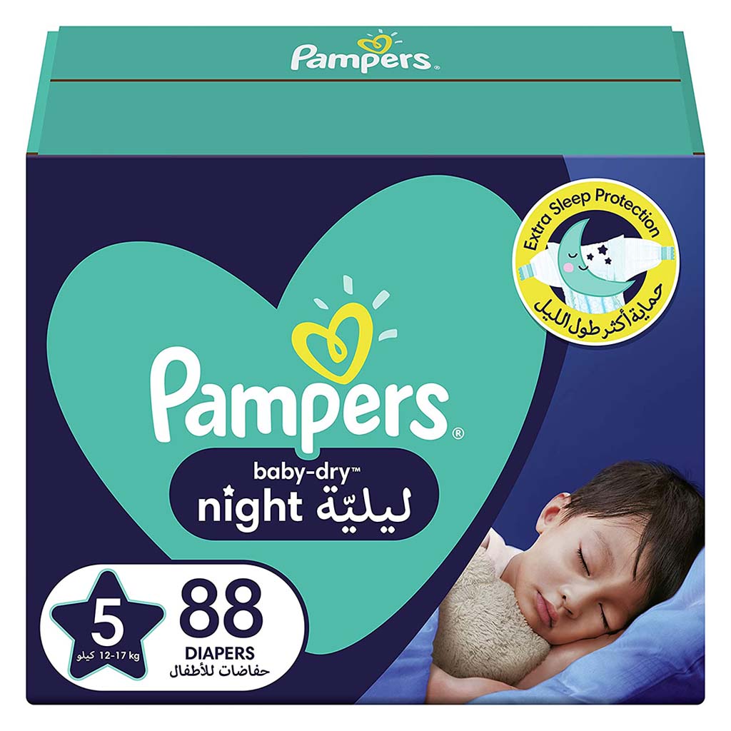 Pampers Baby-Dry Night Baby Diapers, Size 5, 12-17Kg, Pack of 88's - Easy Pharmacy LLC