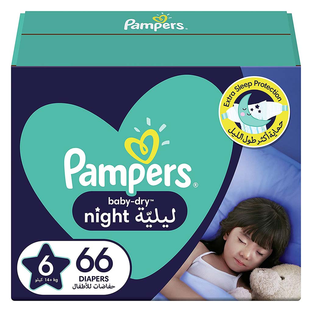 Pampers Baby-Dry Night Baby Diapers, Size 6, 14+Kg, Pack of 66's - Easy Pharmacy LLC