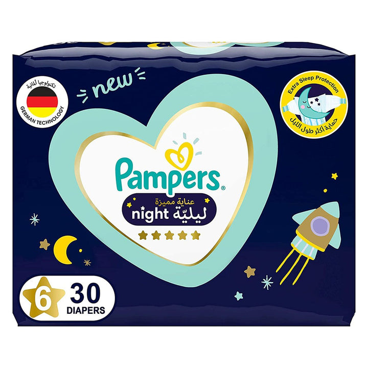Pampers Premium Care Night Baby Diapers, Size 6, 14+Kg, Pack of 30's - Easy Pharmacy LLC