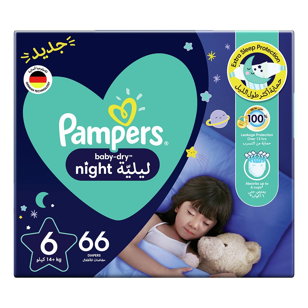 Pampers Premium Care Night Baby Diapers, Size 6, 14+Kg, Pack of 66's - Easy Pharmacy LLC