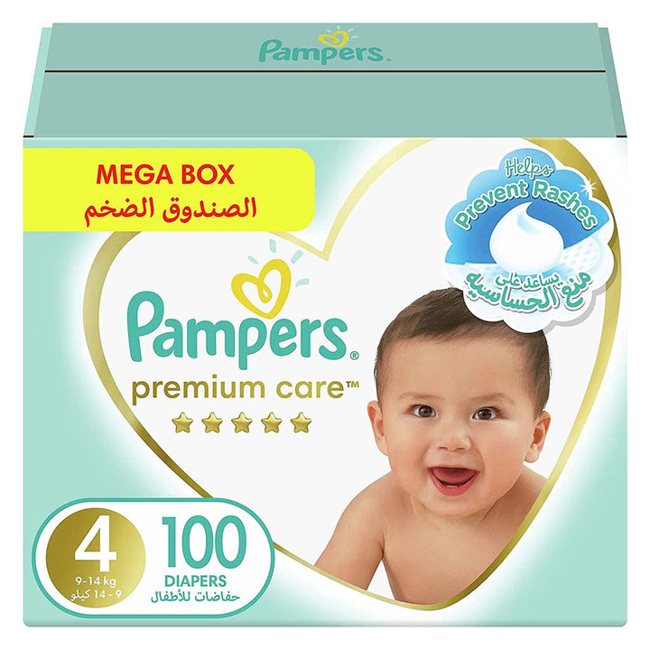Pampers Premium Care Baby Diapers, Size 4, 9-14Kg, Mega Pack of 100's - Easy Pharmacy LLC