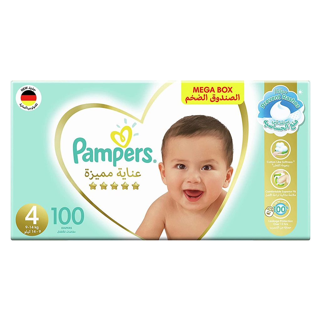 Pampers Premium Care Baby Diapers, Size 4, 9-14Kg, Mega Pack of 100's - Easy Pharmacy LLC