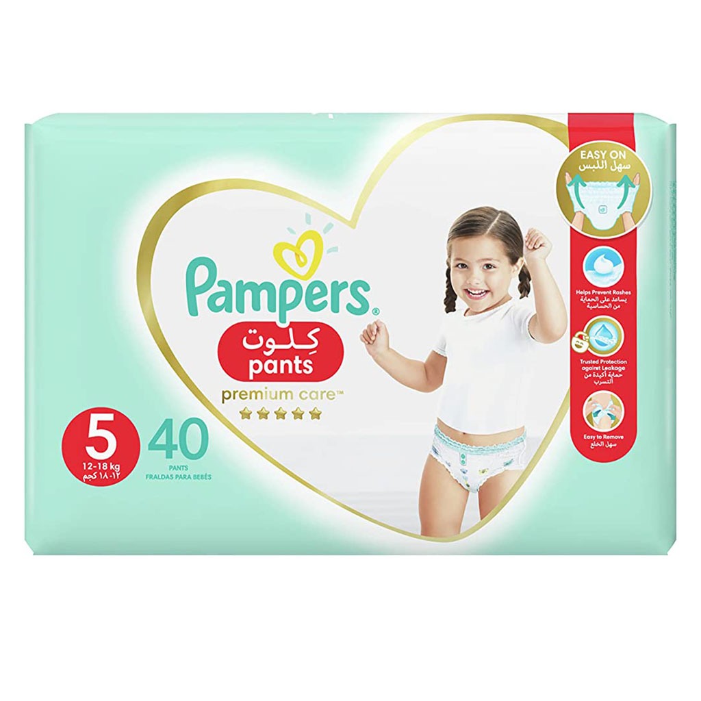 Pampers Premium Care Baby Diaper Pants, Size 5, 12-18Kg, Pack of 40's - Easy Pharmacy LLC