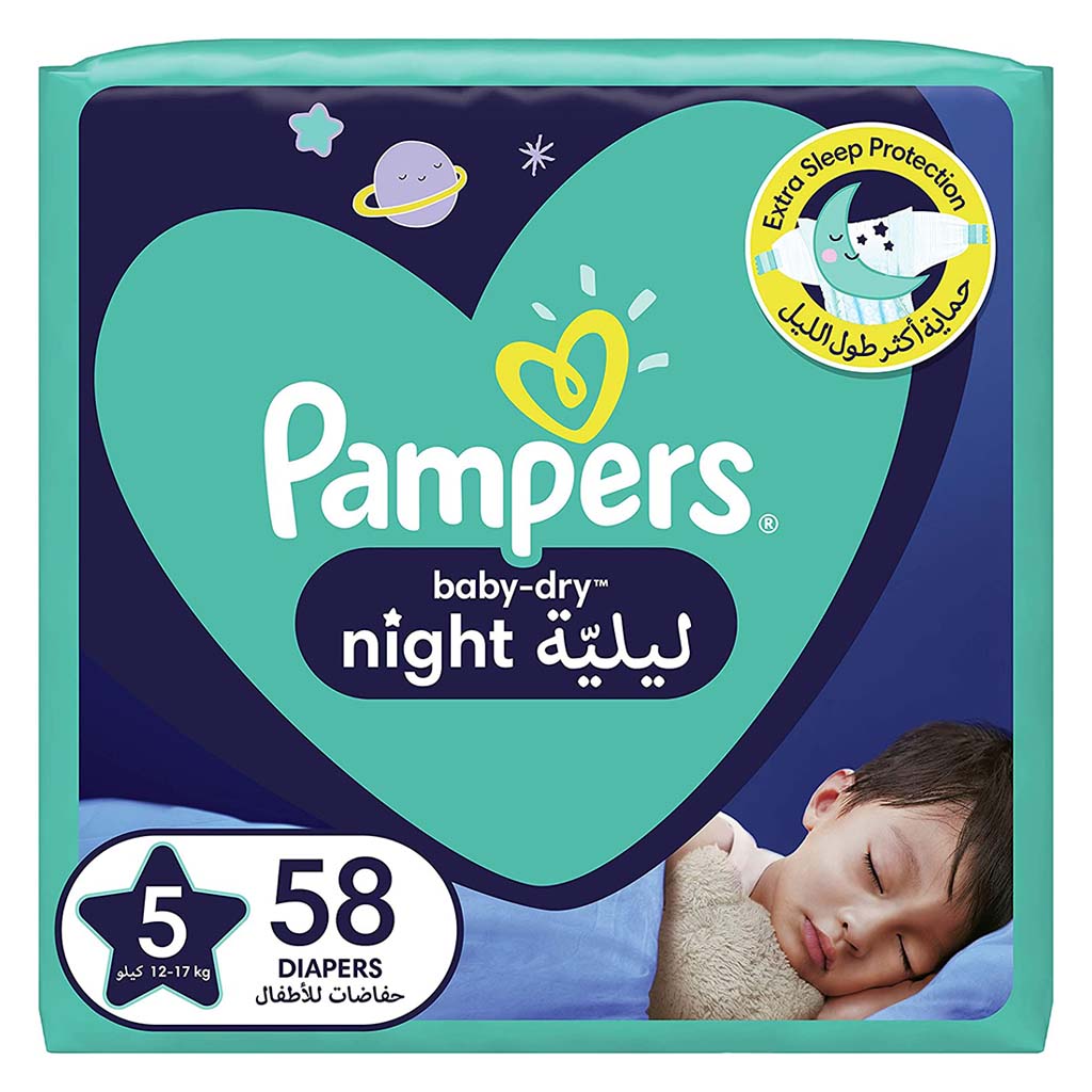Pampers Baby-Dry Night Baby Diapers, Size 5, 12-17Kg, Pack of 58's - Easy Pharmacy LLC