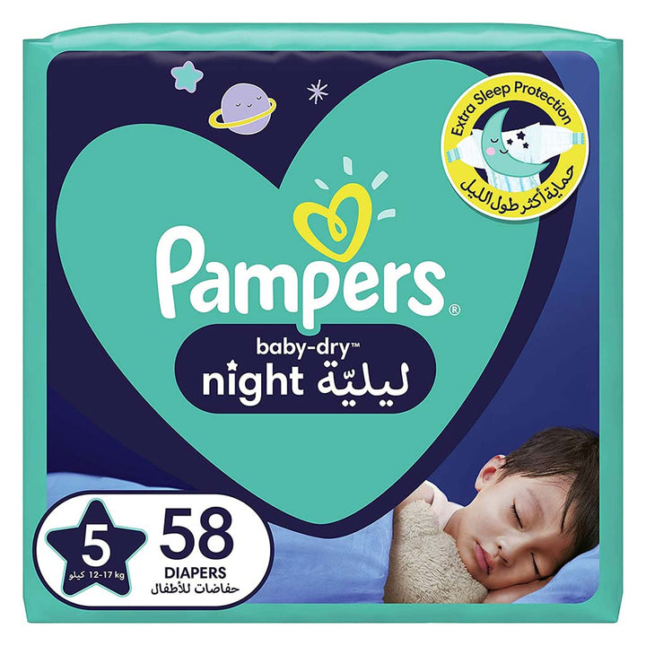 Pampers Baby-Dry Night Baby Diapers, Size 5, 12-17Kg, Pack of 58's - Easy Pharmacy LLC