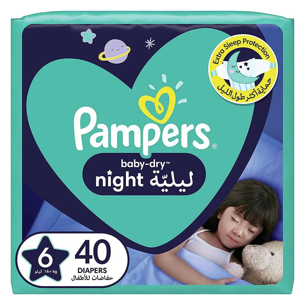 Pampers Baby-Dry Night Baby Diapers, Size 6, 14+Kg, Pack of 40's - Easy Pharmacy LLC