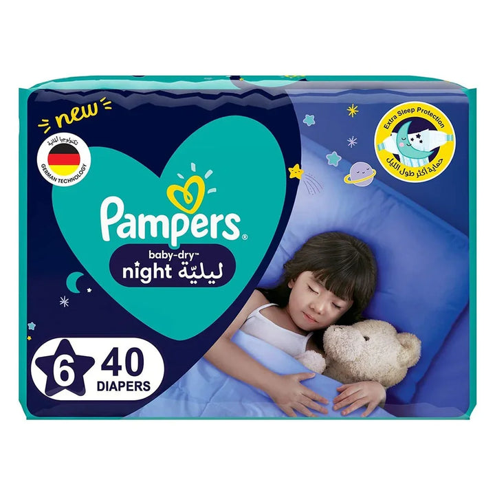 Pampers Baby-Dry Night Baby Diapers, Size 6, 14+Kg, Pack of 40's - Easy Pharmacy LLC