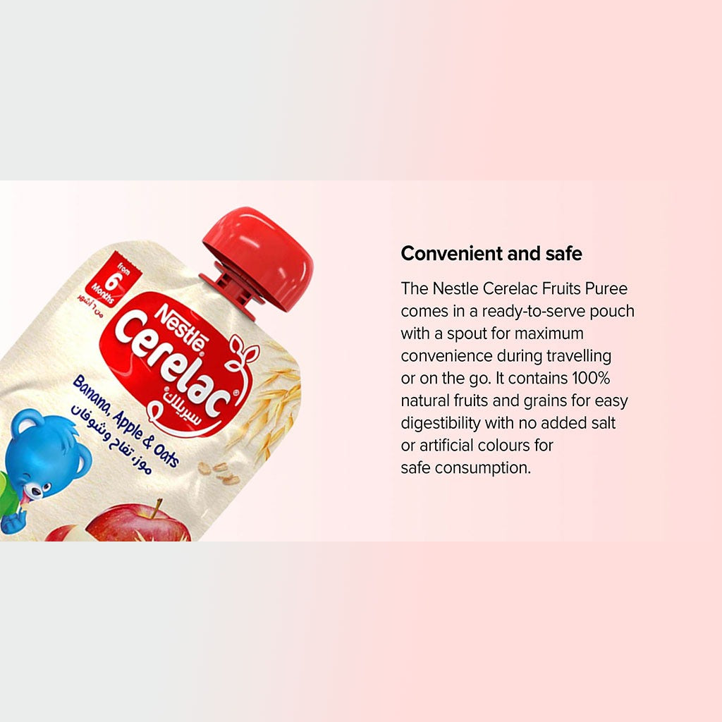 Nestle Cerelac 6+ Months Banana, Apple & Oats Puree Pouch 90 g - Easy Pharmacy LLC