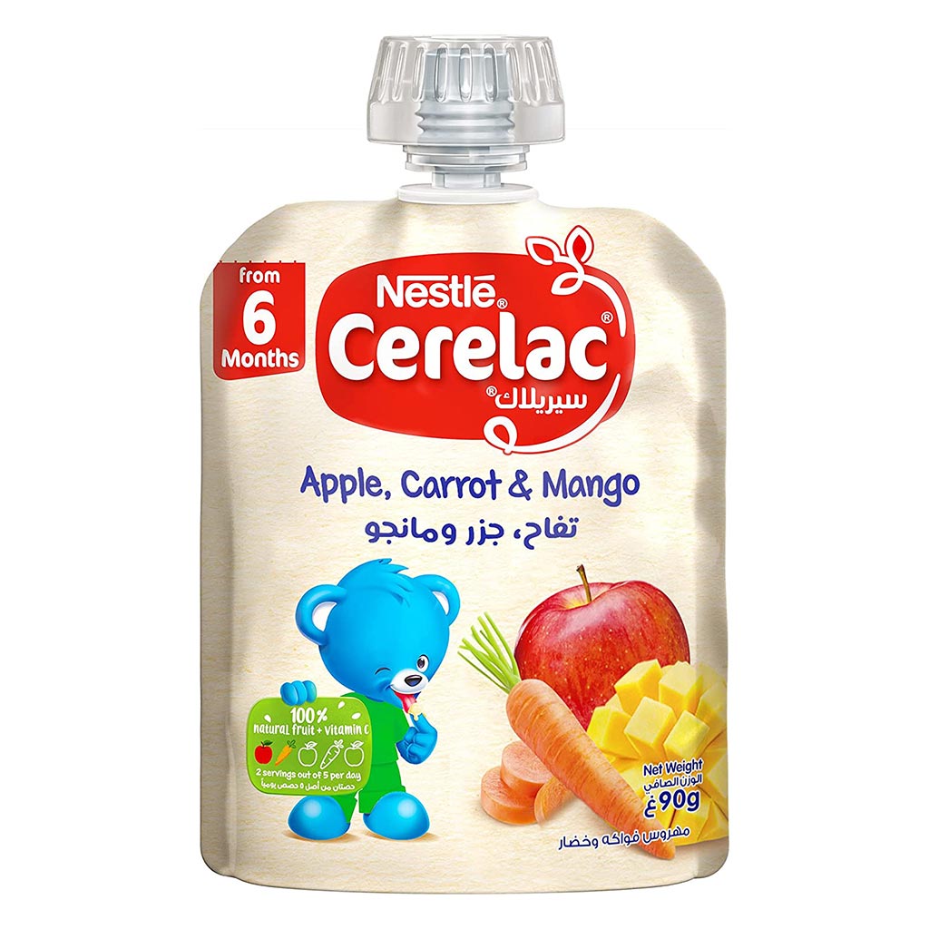 Nestle Cerelac 6+ Months Apple, Carrot & Mango Puree Pouch 90 g - Easy Pharmacy LLC