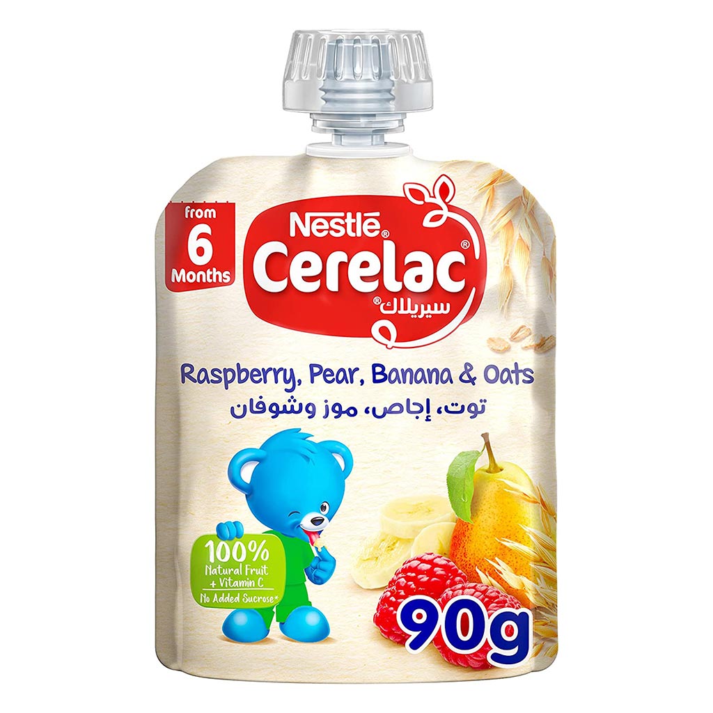 Nestle Cerelac 6+ Months Raspberry, Pear, Banana & Oats Puree Pouch 90 g - Easy Pharmacy LLC