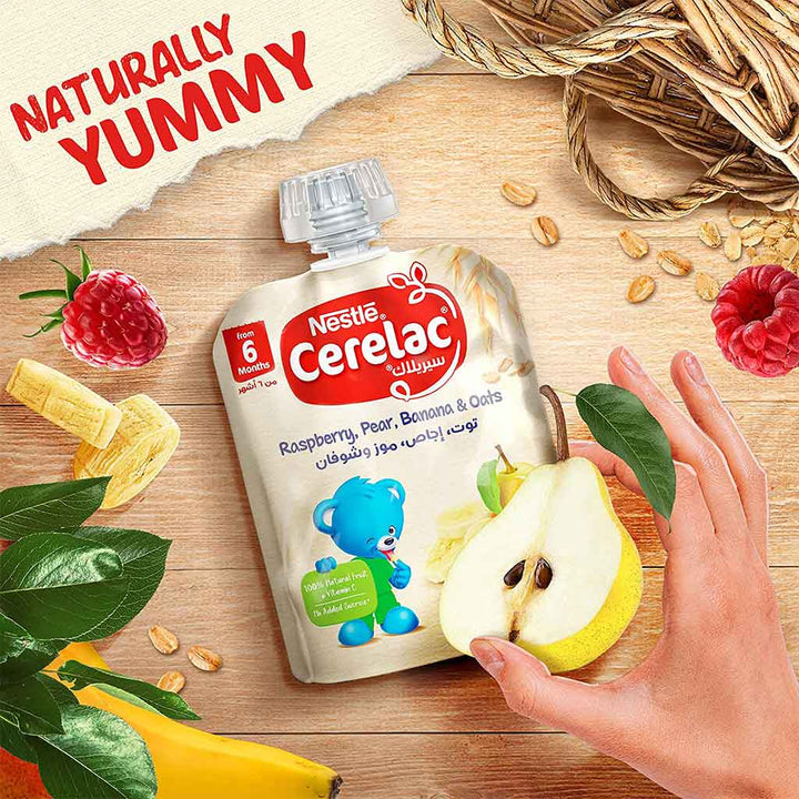 Nestle Cerelac 6+ Months Raspberry, Pear, Banana & Oats Puree Pouch 90 g - Easy Pharmacy LLC