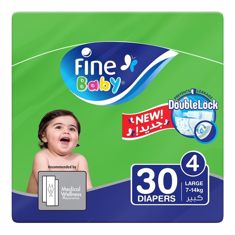 Fine Baby Double Lock Large Diapers Size 4, 7-14 Kg 30's - Easy Pharmacy LLC