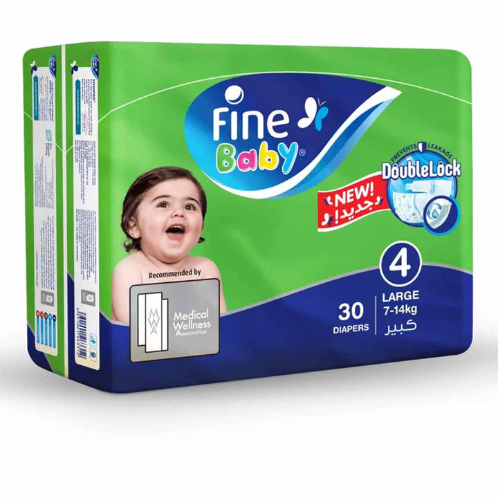 Fine Baby Double Lock Large Diapers Size 4, 7-14 Kg 30's - Easy Pharmacy LLC