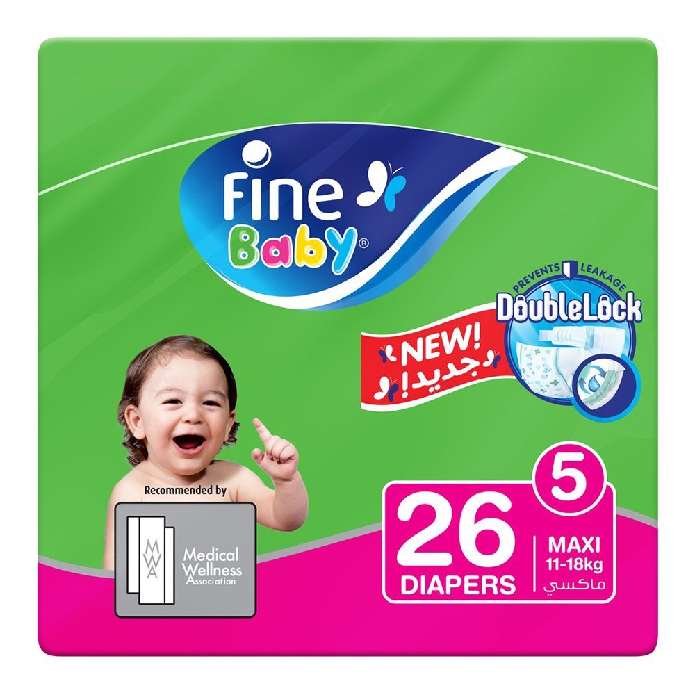 Fine Baby Double Lock Maxi Diapers Size 5, 11-18 Kg 26's - Easy Pharmacy LLC