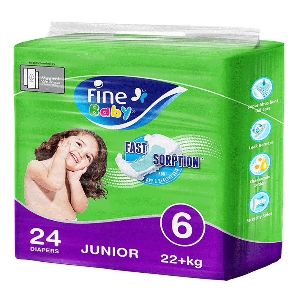 Fine Baby Double Lock Junior Diapers Size 6, 16+ Kg 24's - Easy Pharmacy LLC