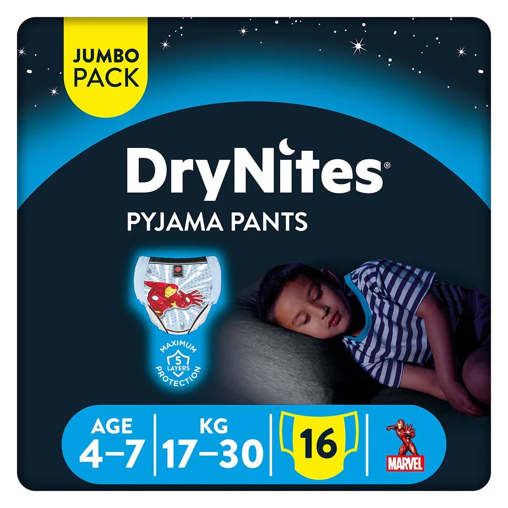 Huggies DryNites Pyjama Pants, 4-7 Years,17-30Kg, Bed Wetting Diapers For Boys, Jumbo Pack of 16's - Easy Pharmacy LLC