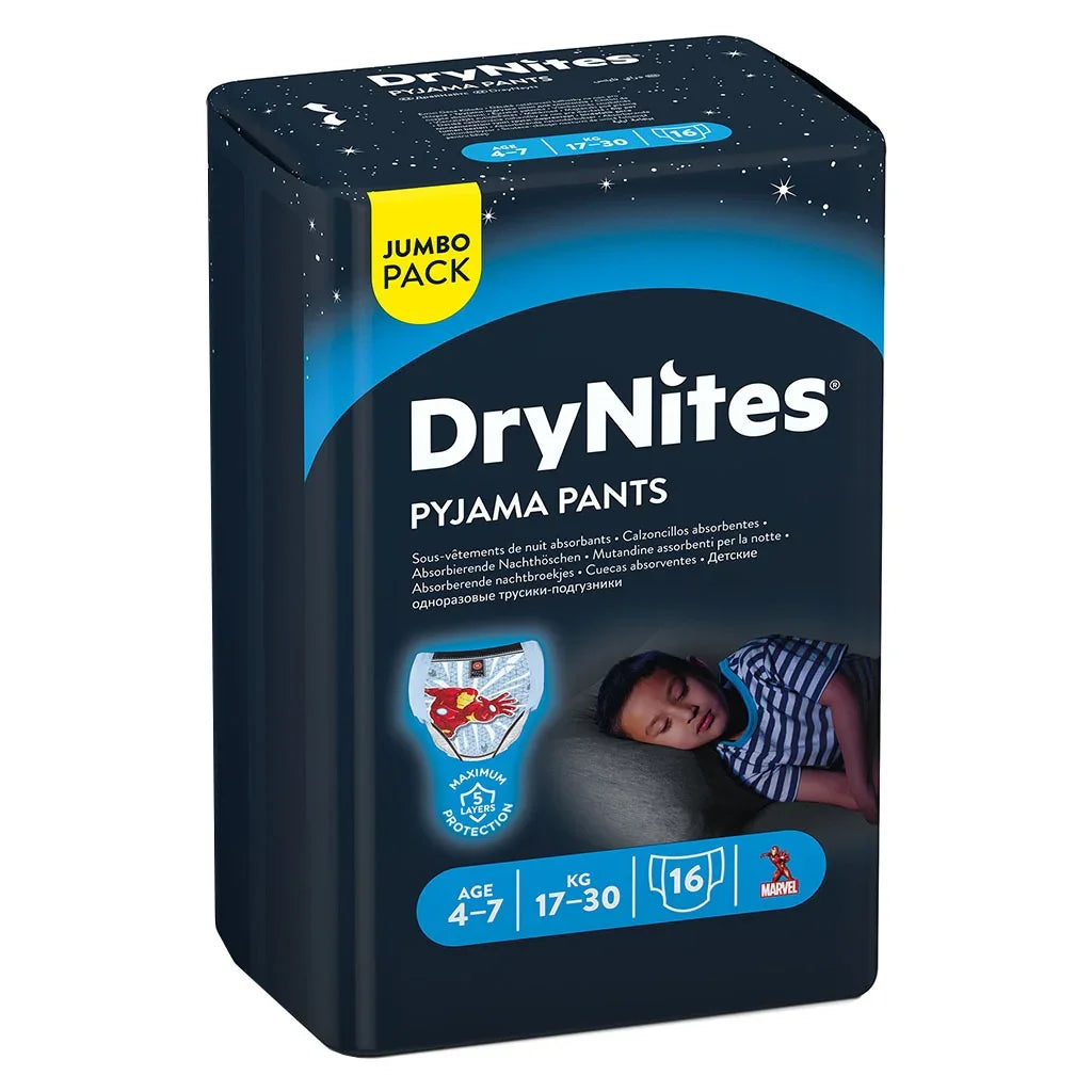Huggies DryNites Pyjama Pants, 4-7 Years,17-30Kg, Bed Wetting Diapers For Boys, Jumbo Pack of 16's - Easy Pharmacy LLC