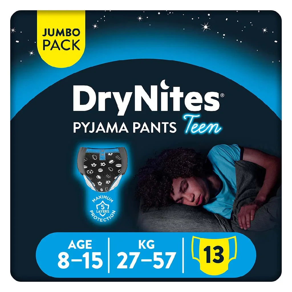 Huggies DryNites Pyjama Pants, 8-15 Years, 27-57Kg, Bed Wetting Diapers For Boys, Jumbo Pack of 13's - Easy Pharmacy LLC