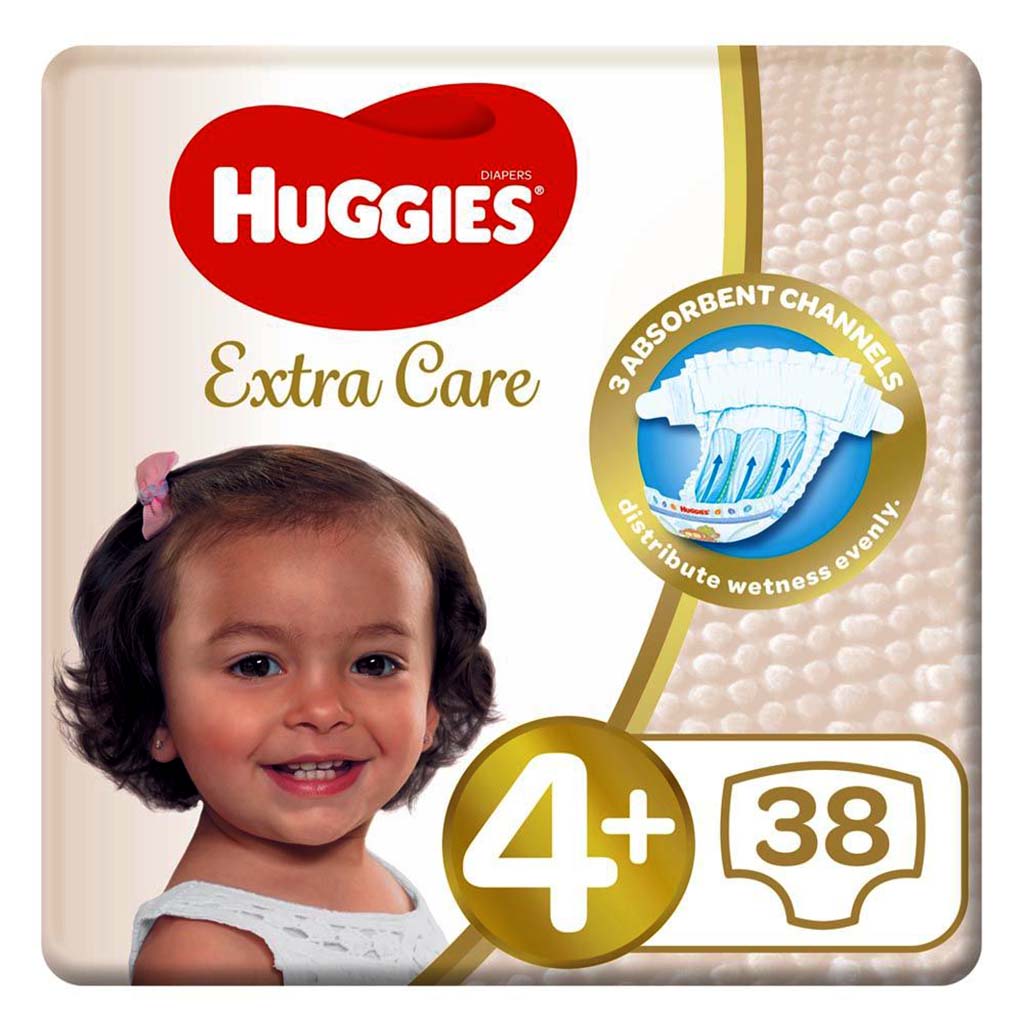 Huggies Extra Care Baby Diapers, Size 4+, 10-16Kg, Value Pack of 38's - Easy Pharmacy LLC