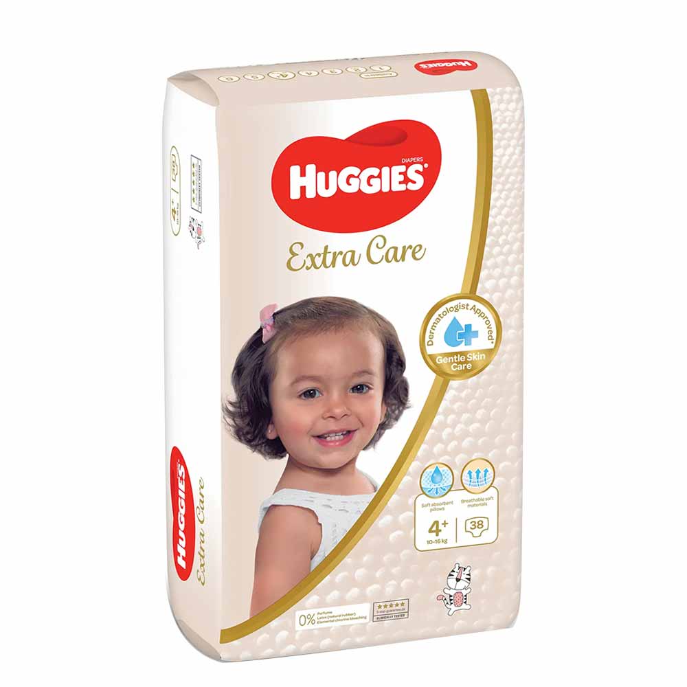 Huggies Extra Care Baby Diapers, Size 4+, 10-16Kg, Value Pack of 38's - Easy Pharmacy LLC