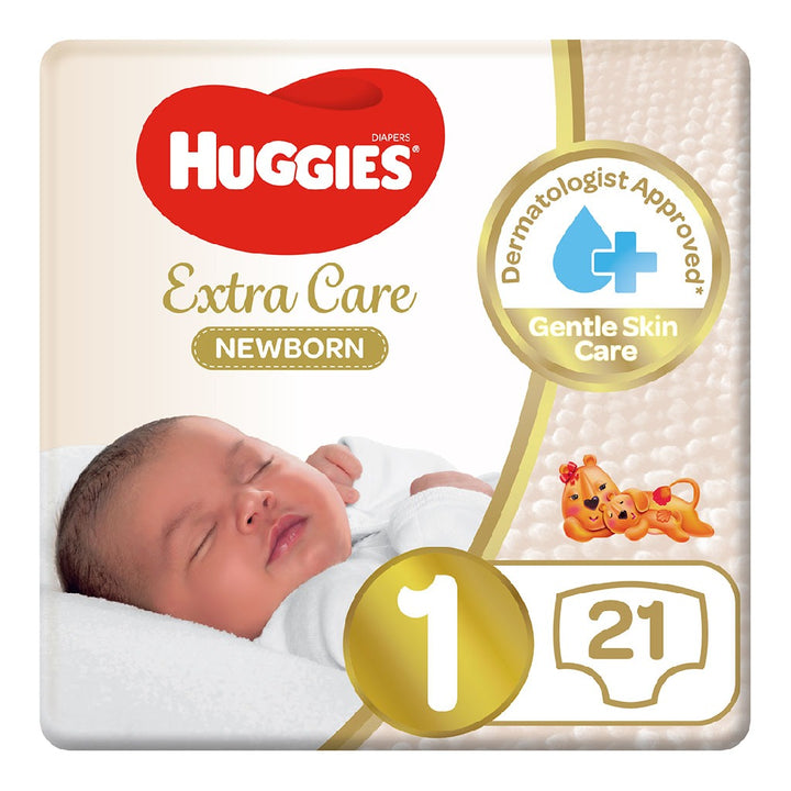 Huggies Extra Care Newborn Diapers, Size 1, Up to 5Kg, Pack of 21's - Easy Pharmacy LLC