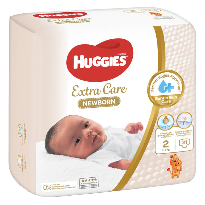 Huggies Extra Care Newborn Diapers, Size 2, 4-6Kg, Pack of 21's - Easy Pharmacy LLC