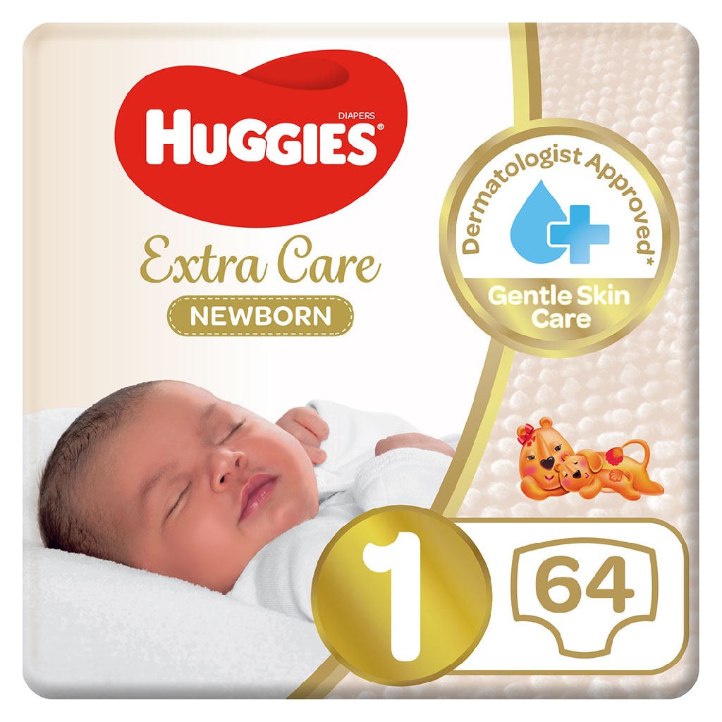 Huggies Extra Care Newborn Diapers, Size 1, Up to 5Kg, Jumbo Pack of 64's - Easy Pharmacy LLC