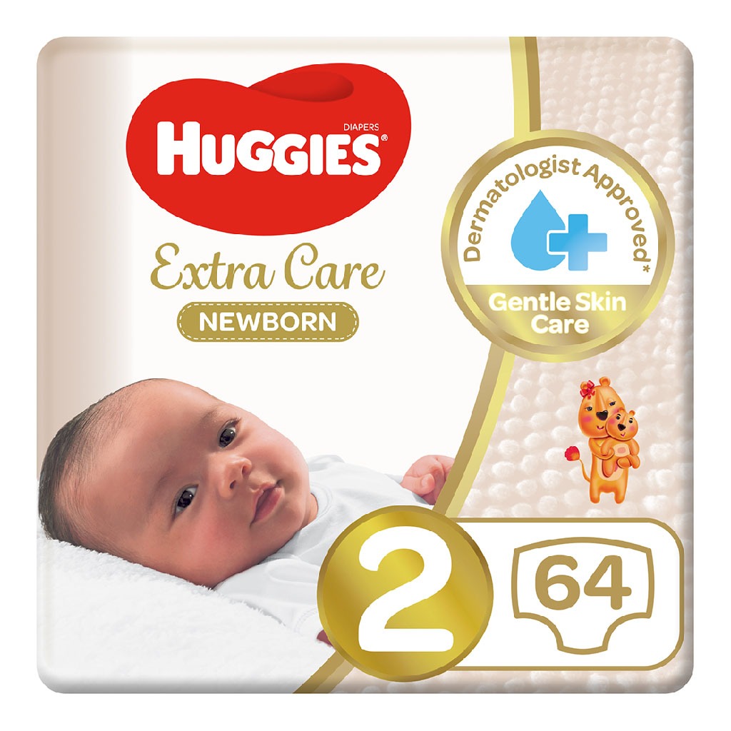 Huggies Extra Care Newborn Diapers, Size 2, 4-6Kg, Jumbo Pack of 64's - Easy Pharmacy LLC