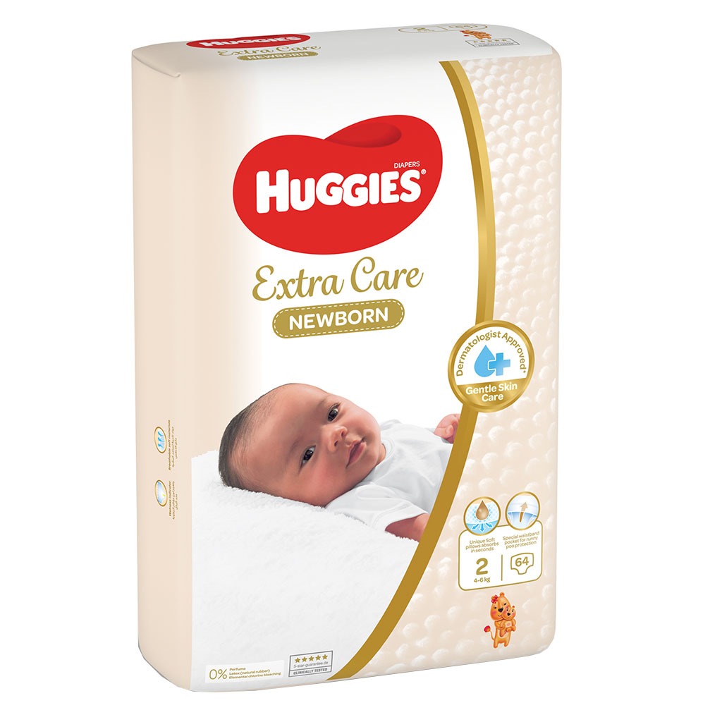 Huggies Extra Care Newborn Diapers, Size 2, 4-6Kg, Jumbo Pack of 64's - Easy Pharmacy LLC