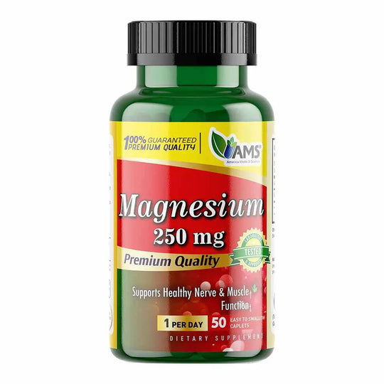 AMS Magnesium 250 mg Caplets – Daily Wellness & Nutritional Support Supplement, 50 Count