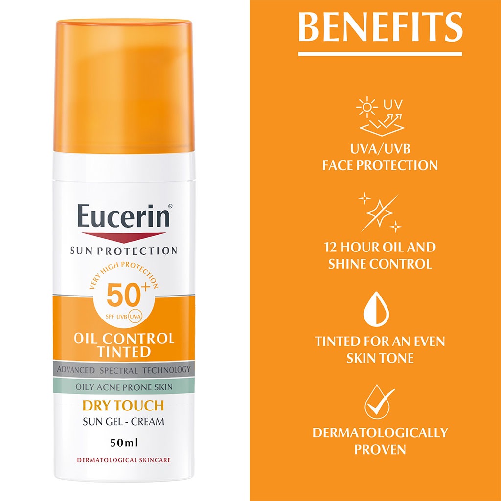 Eucerin Sun Oil Control SPF50+ Sunscreen Medium Tinted Gel-Cream With Dry Touch & Anti-Sine Effect 50ml - Easy Pharmacy LLC