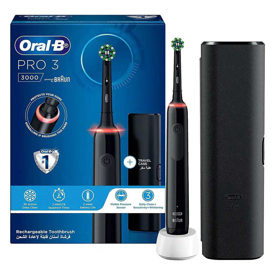 Oral-B Pro Clean 3 3000 Rechargeable Electric Toothbrush with Built-in Timer & Travel Case – Black