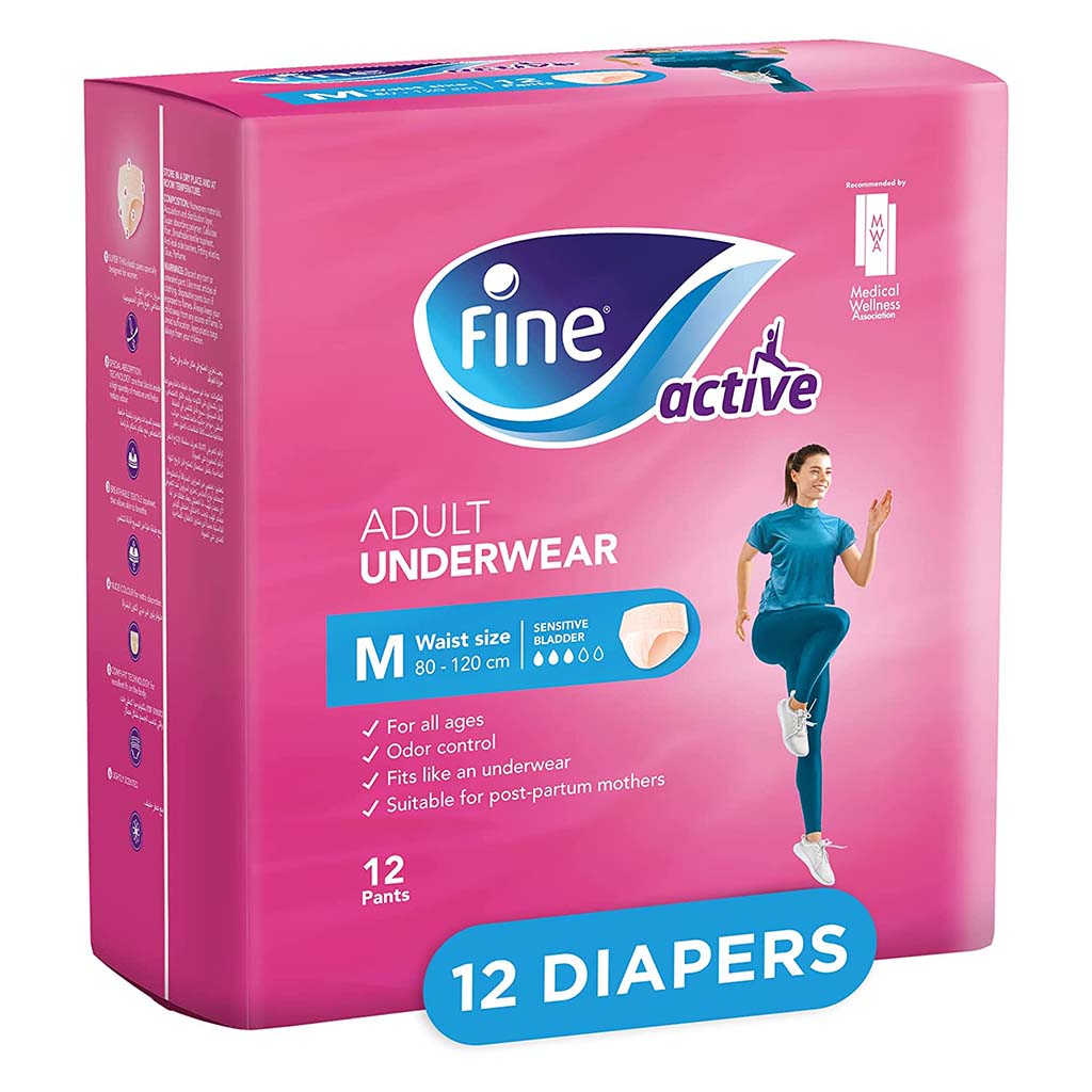 Fine Care Underwear Style Pull Up Adult Diaper For Incontinence & Postpartum, Medium, Pack of 12's - Easy Pharmacy LLC