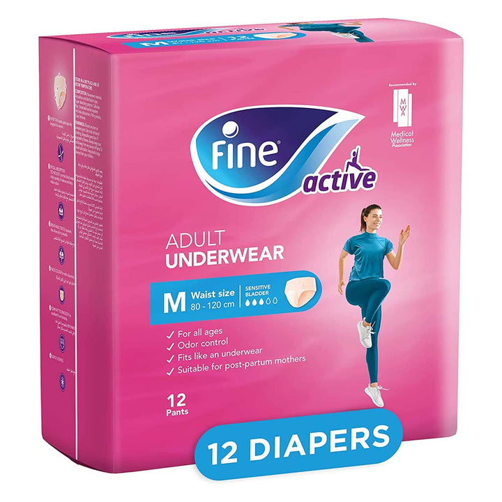 Fine Care Underwear Style Pull Up Adult Diaper For Incontinence & Postpartum, Medium, Pack of 12's - Easy Pharmacy LLC