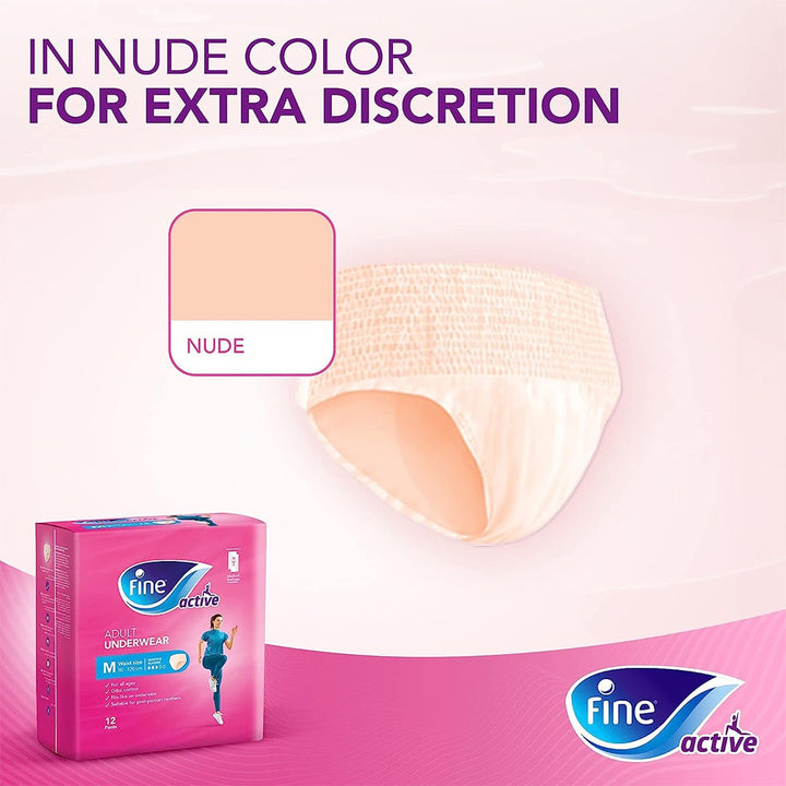 Fine Care Underwear Style Pull Up Adult Diaper For Incontinence & Postpartum, Medium, Pack of 12's - Easy Pharmacy LLC