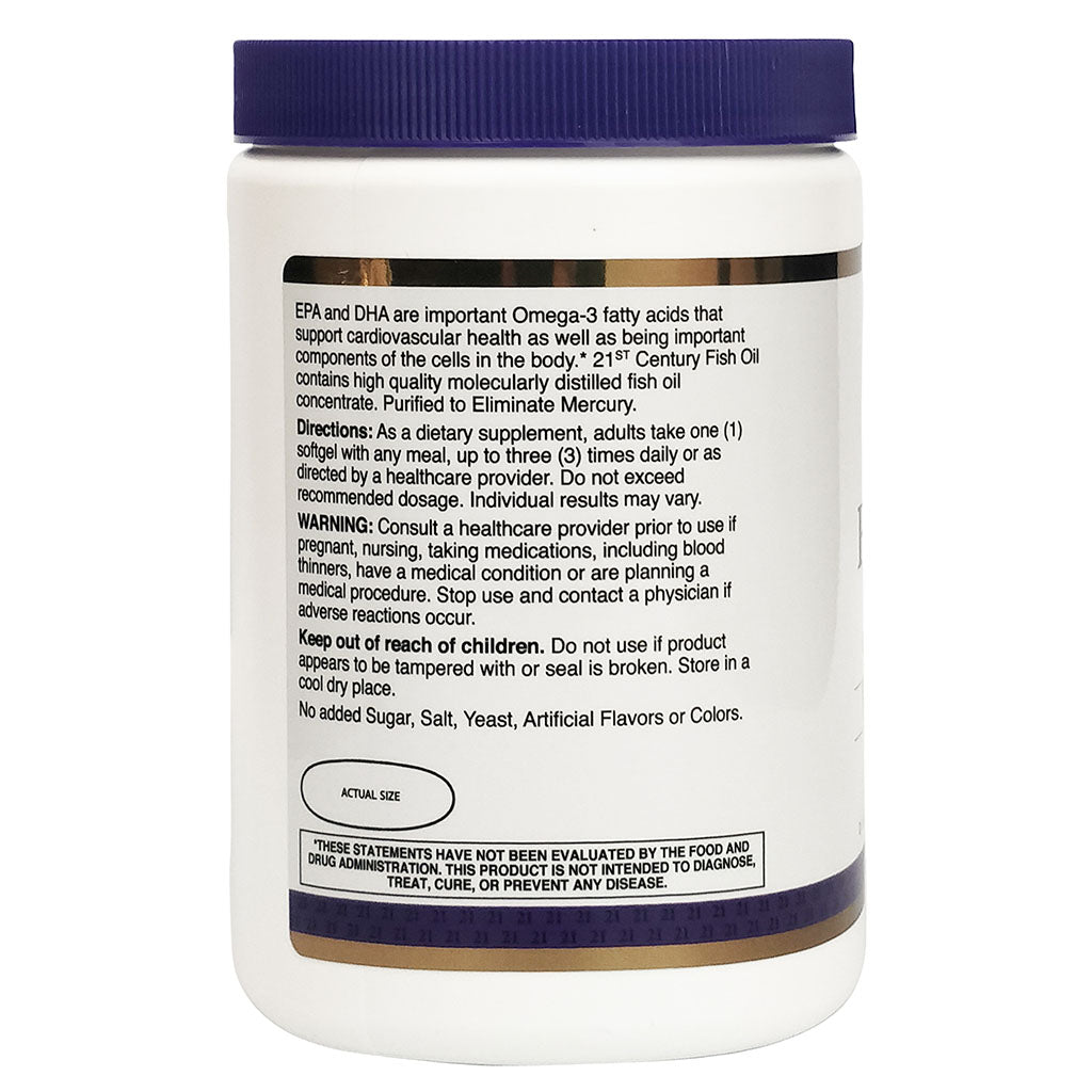 21st Century Omega 3 1000mg Fish Oil Supplement Softgels, Pack of 300's - Easy Pharmacy LLC
