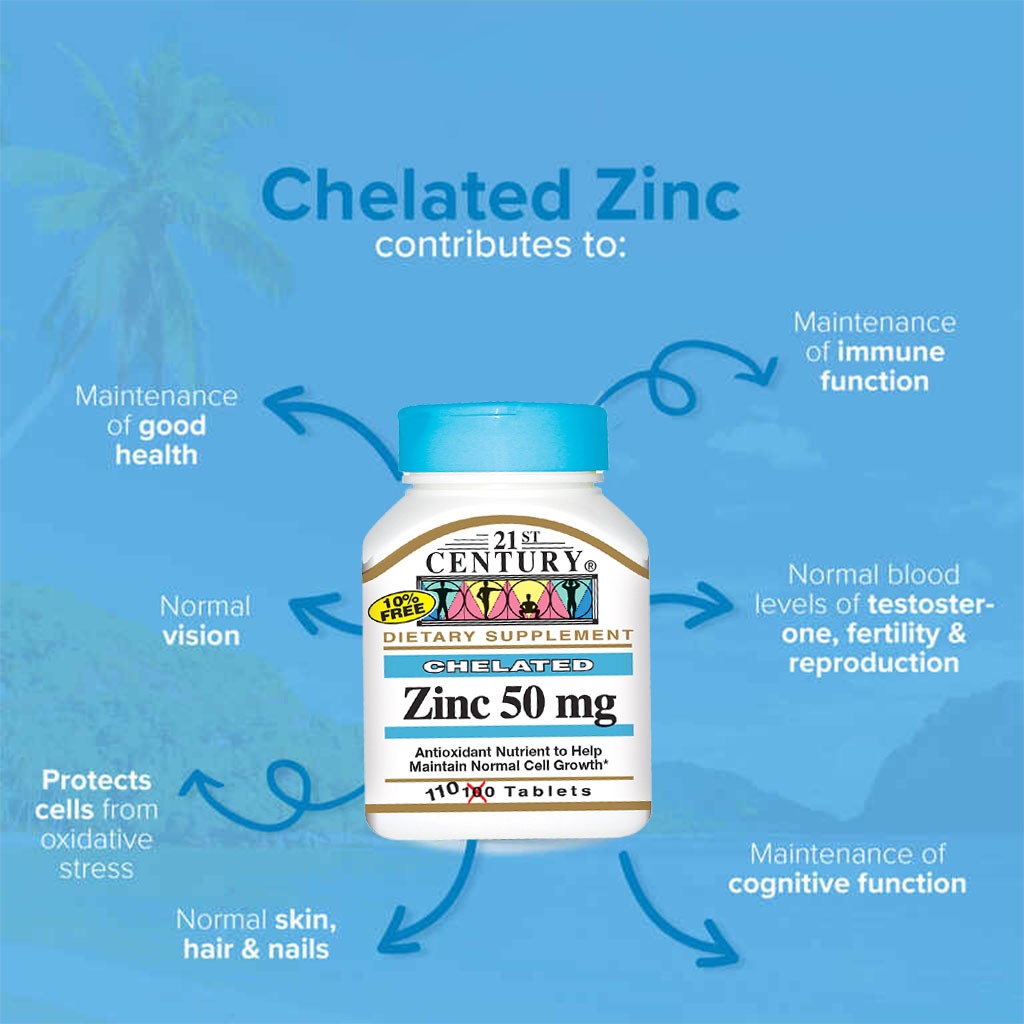 21st Century 50mg Chelated Zinc Tablets For Antioxidant Support, Pack of 110's - Easy Pharmacy LLC