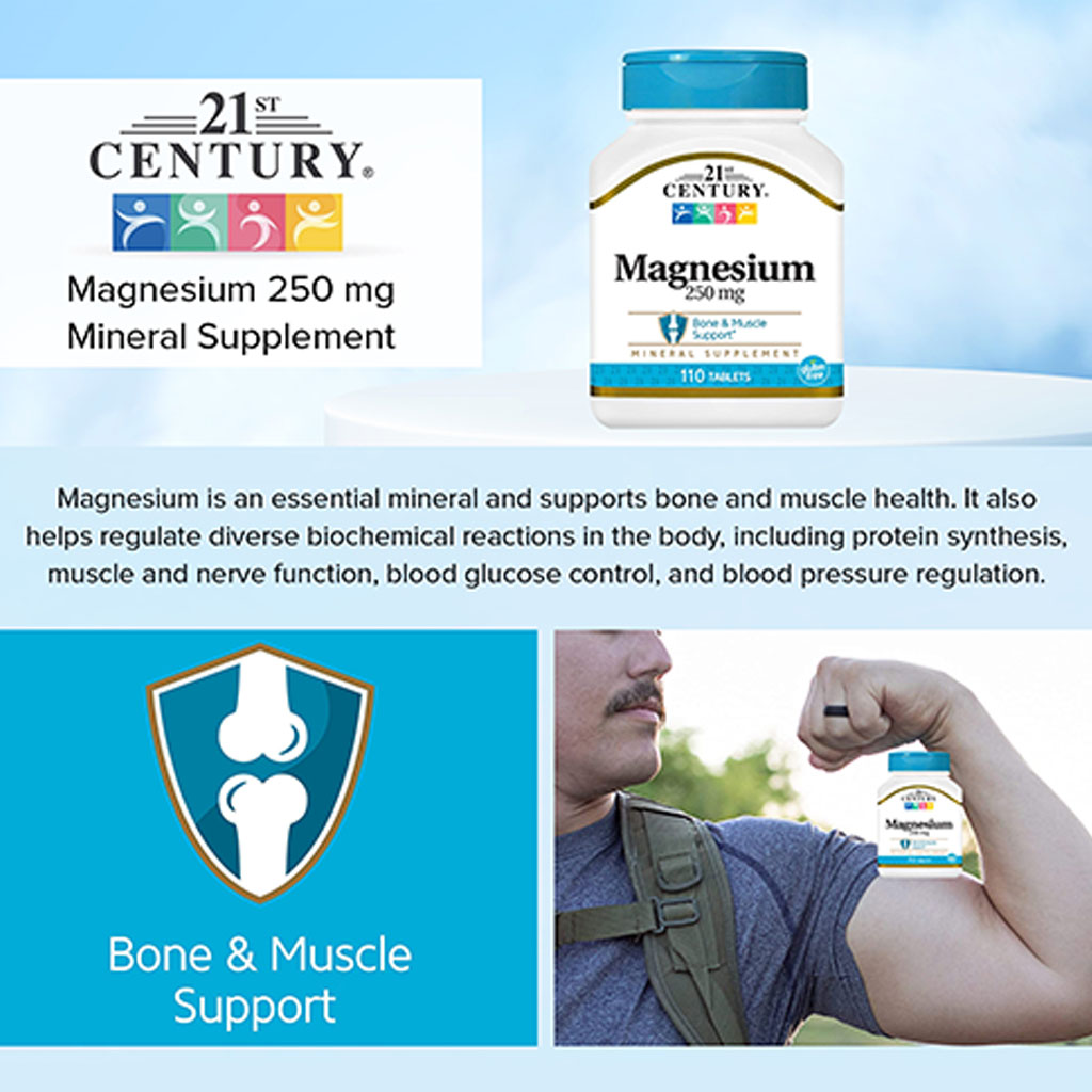 21st Century Magnesium 250mg Gluten-Free Tablets For Bone & Muscle Support, Pack of 110's - Easy Pharmacy LLC