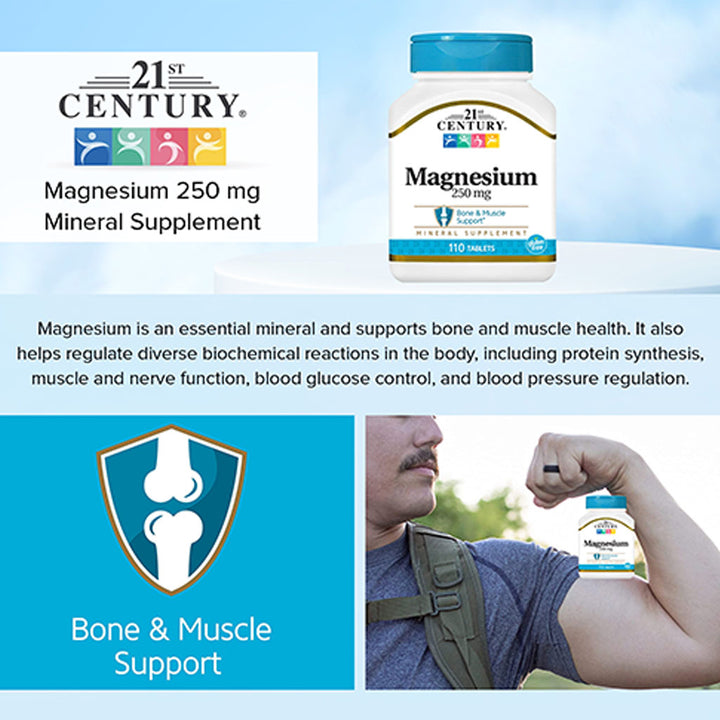 21st Century Magnesium 250mg Gluten-Free Tablets For Bone & Muscle Support, Pack of 110's - Easy Pharmacy LLC