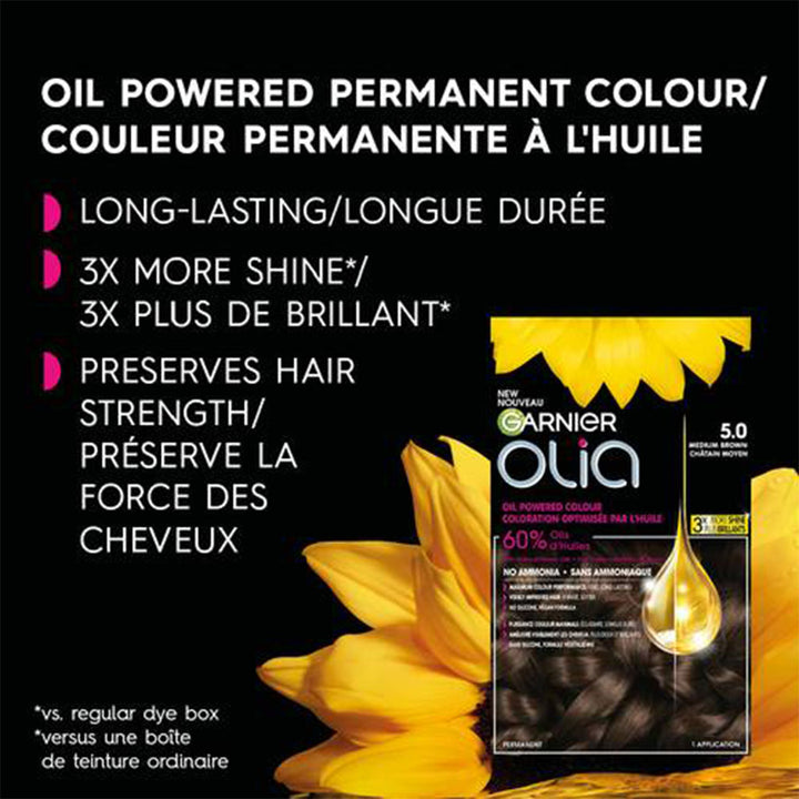 Garnier Olia Ammonia Free Oil-Powered Permanent Hair Colour Kit, Color 5 Brown - Easy Pharmacy LLC