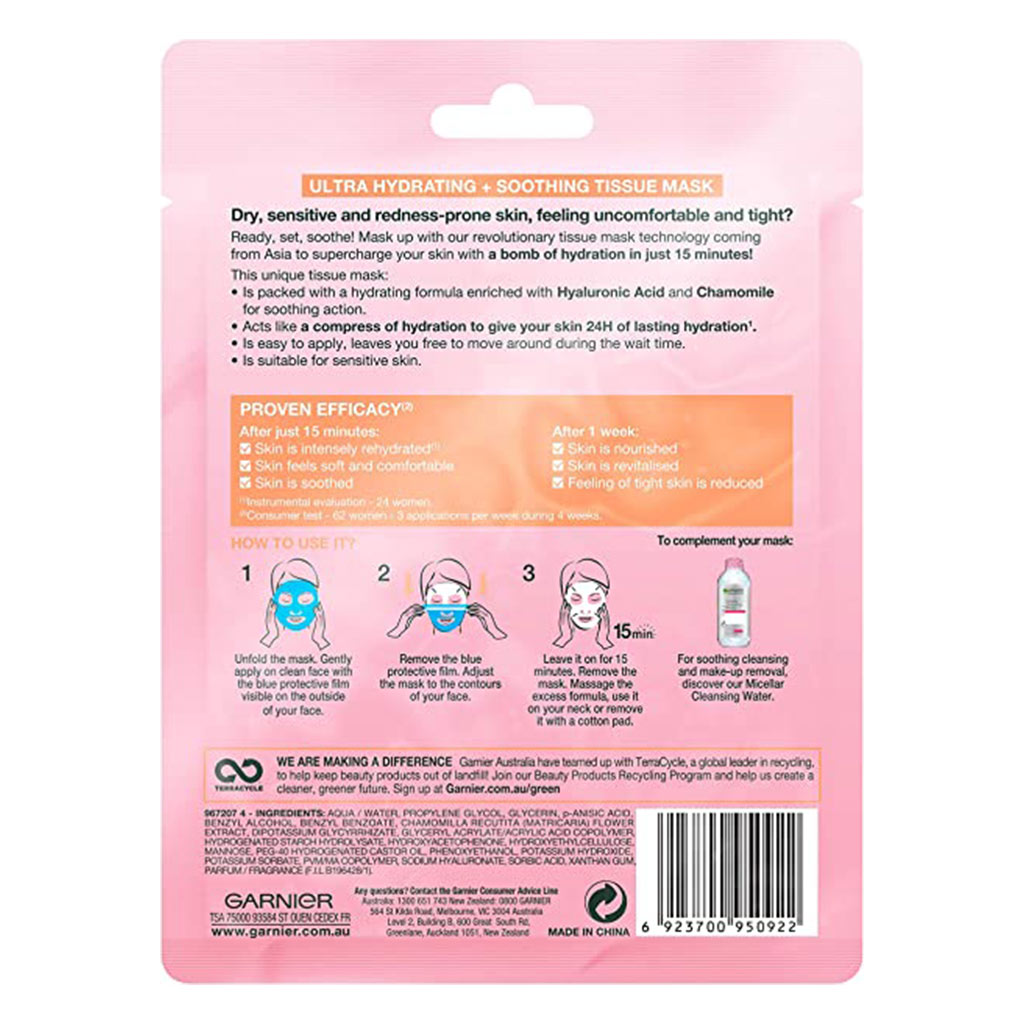 Garnier SkinActive Hydra Bomb Ultra Hydrating + Soothing Facial Tissue Mask For Dry or Sensitive Skin 32 g, 1's - Easy Pharmacy LLC